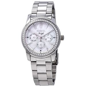 Invicta stainless steel watch, water resistant 50M. Mother of pearl face.